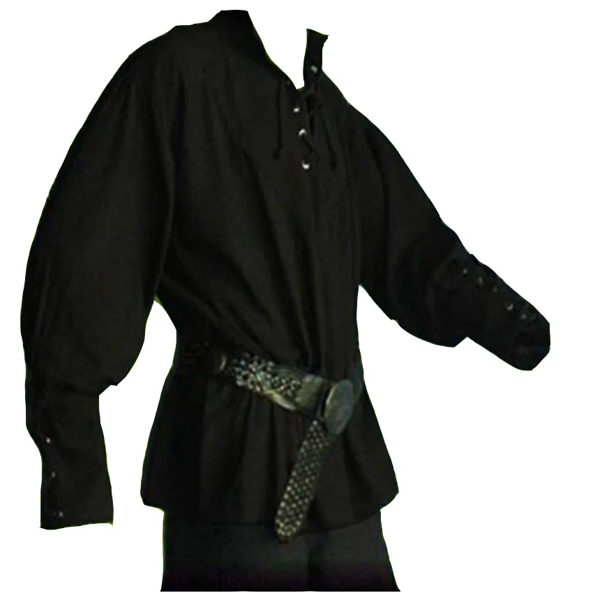 Chemise médiévale noire avec lacets ajustables