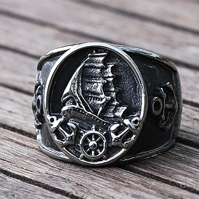 Bague en acier inoxydable avec motifs marins