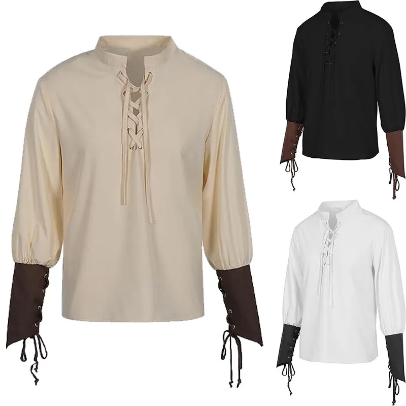 Chemise pirate styliste vue de face avec manches longues et lacets