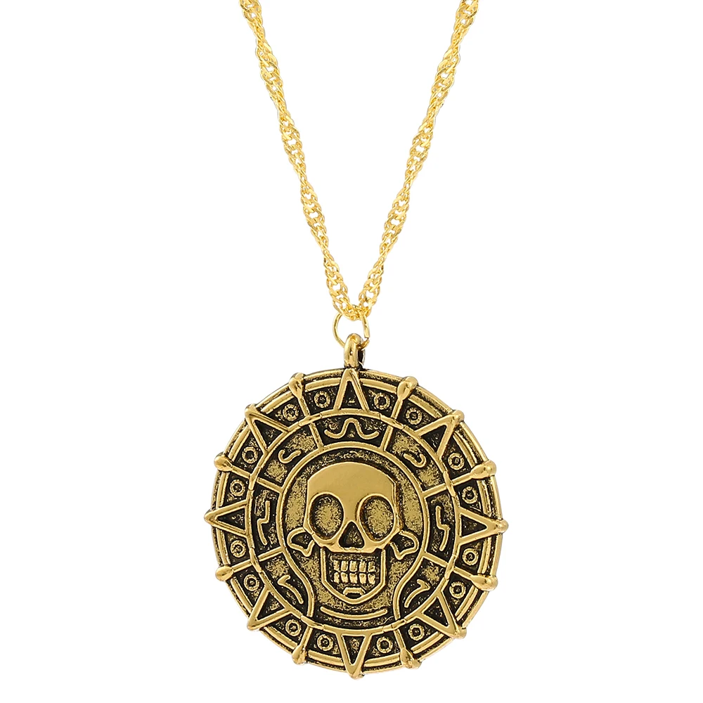 Pendentif avec motif tête de mort et boussole en métal