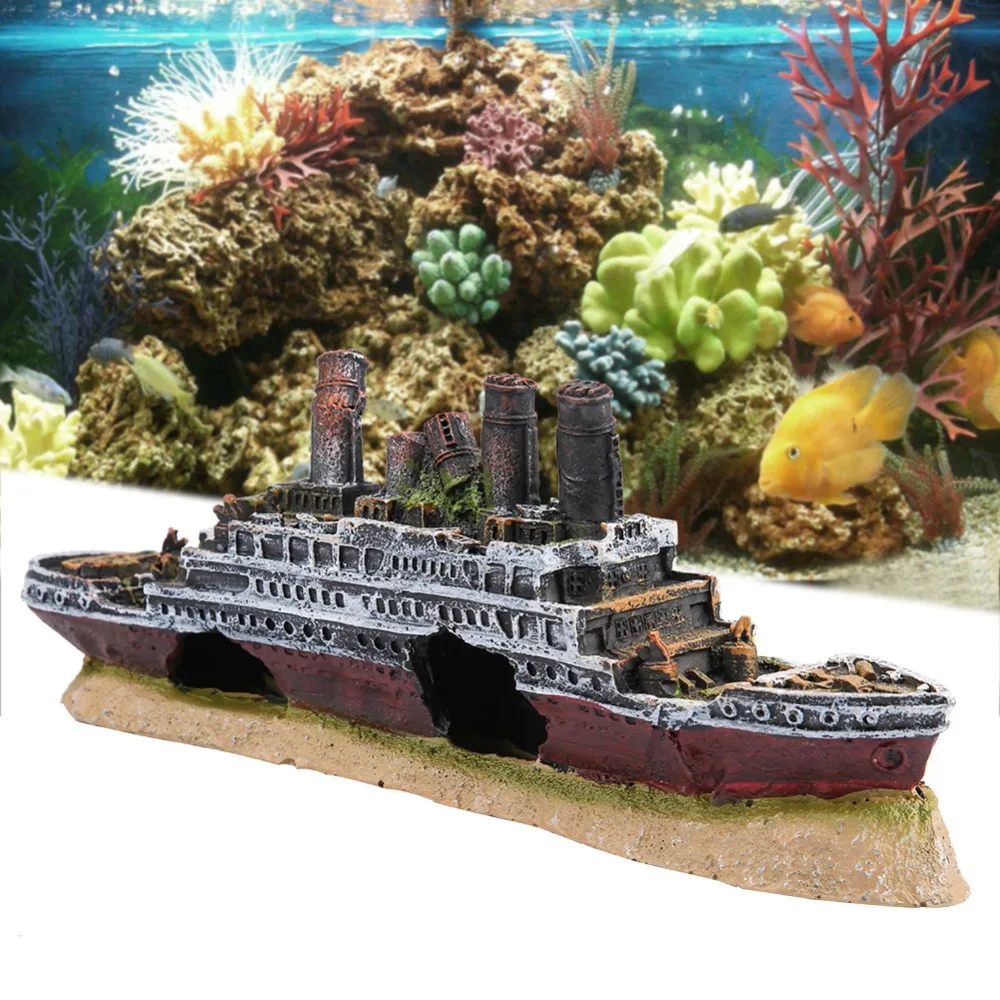 Épave de bateau décorative pour aquarium