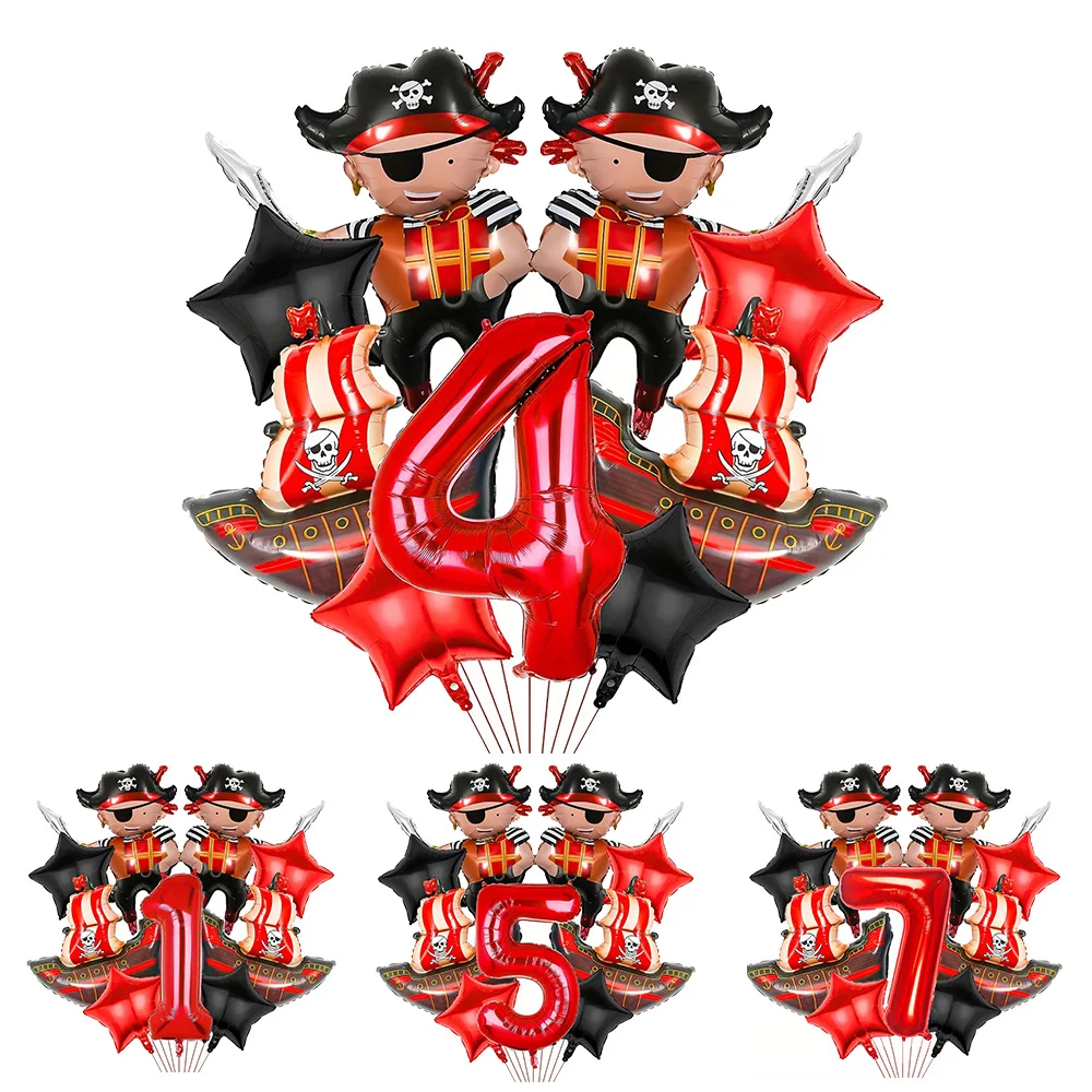 Ballons anniversaire pirate en rouge et noir