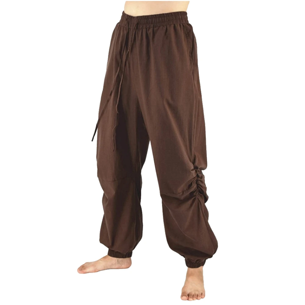 pantalon long pirate en tissu léger de couleur marron