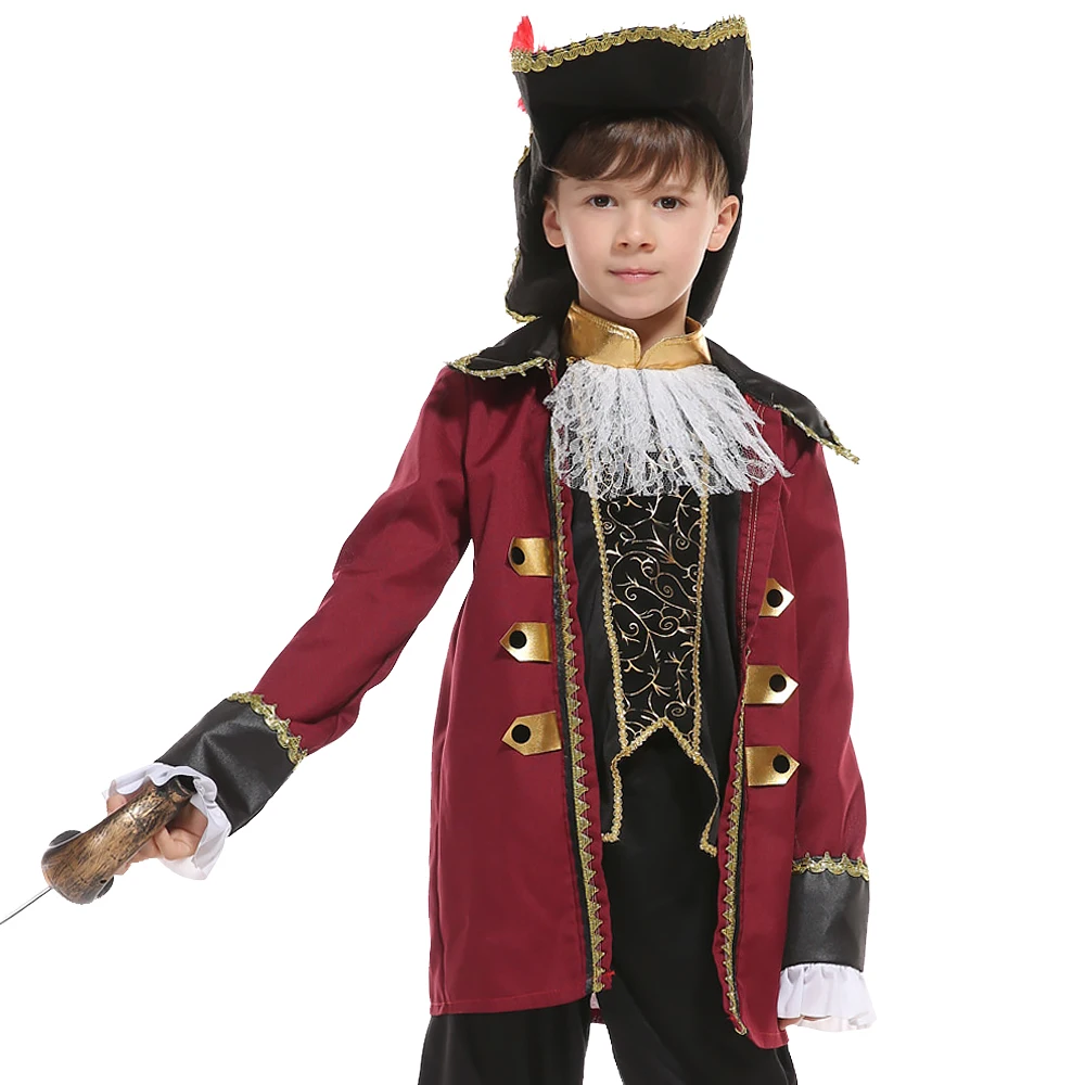 Déguisement pirate rouge pour enfant sur mannequin