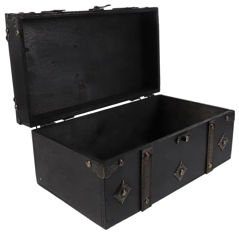coffre décoratif en bois noir avec ouvertures
