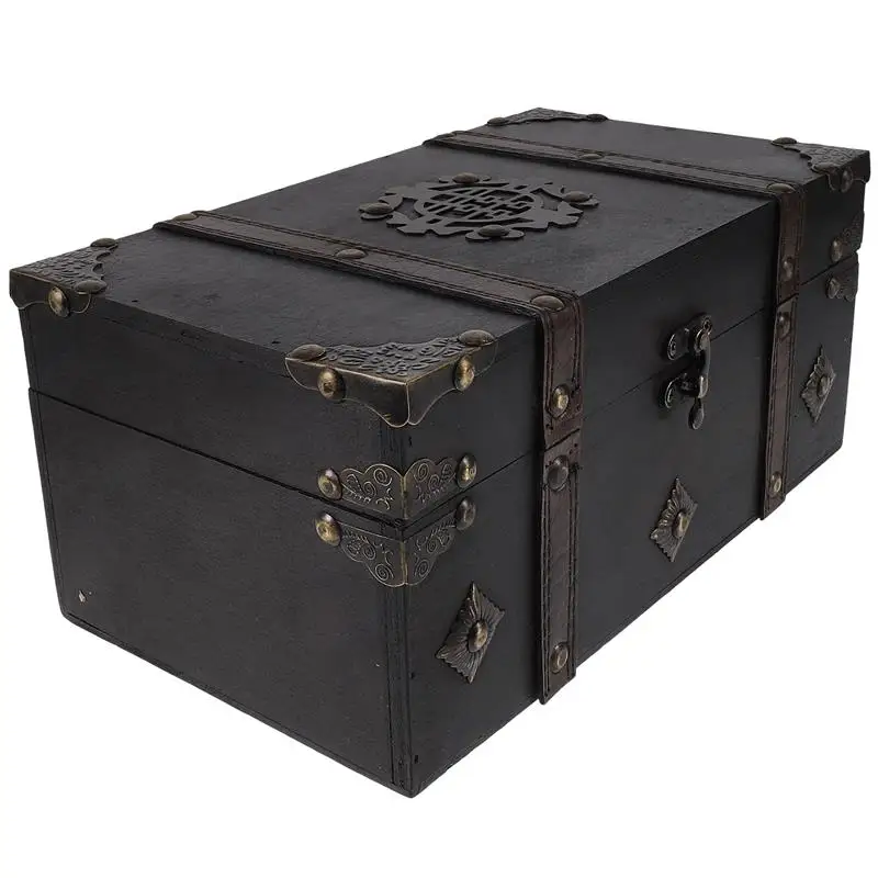 coffre pirate en bois noir décoratif
