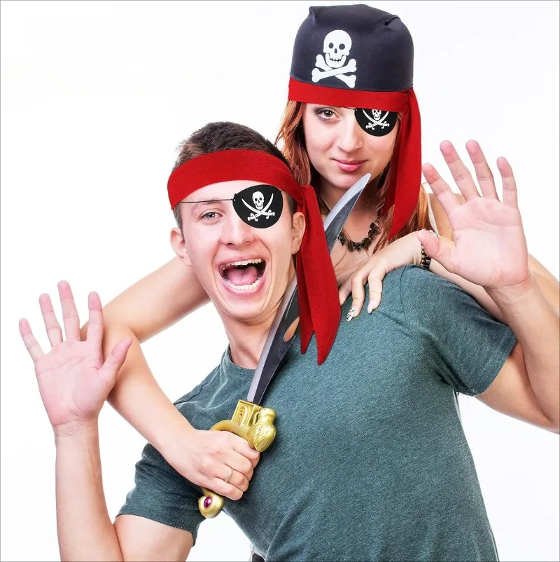 Cache-œil noir pour déguisement de pirate avec bandana rouge