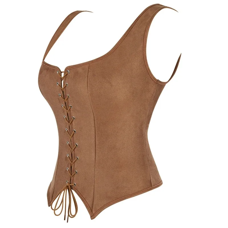 détails du corset marron pour femme avec finitions stylisées