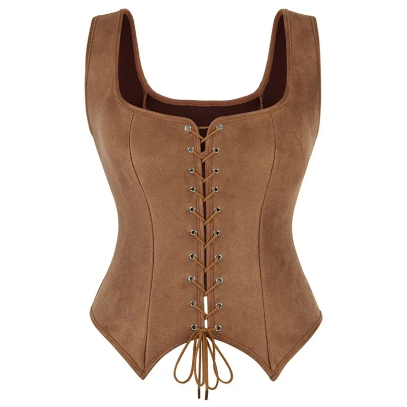corset marron femme style pirate avec détails en tissu