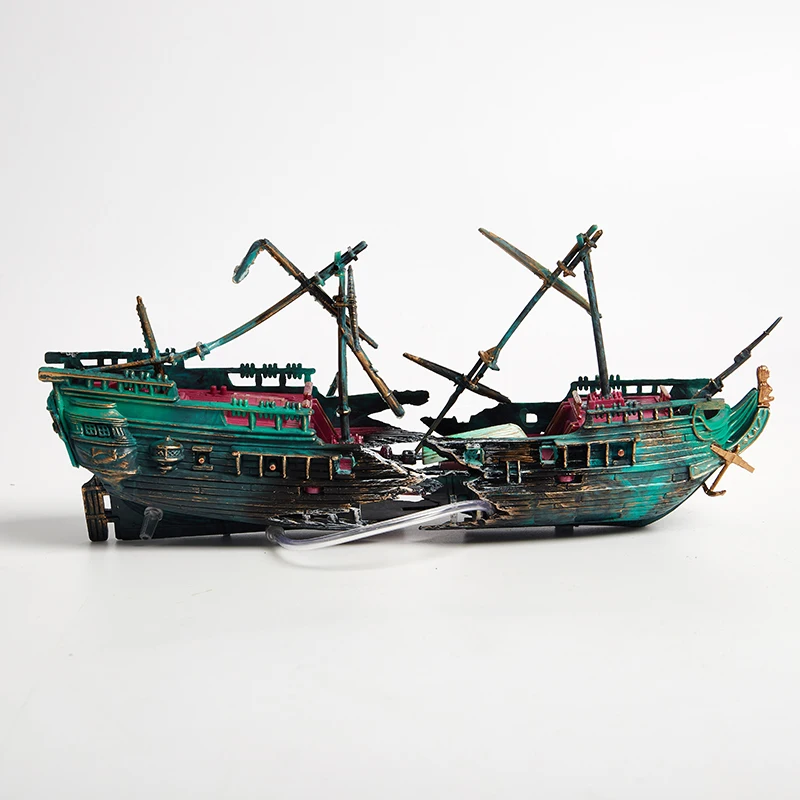Bateau pirate décoratif pour aquarium en résine