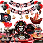 Pack complet de décoration d'anniversaire pirate avec ballons et assiettes